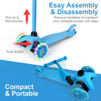 Kids Scooter Kick Scooter 3 Wheel Adjustable Height Light Up LED Wheels for Kids Boys Girls Ages 3-12 Blue