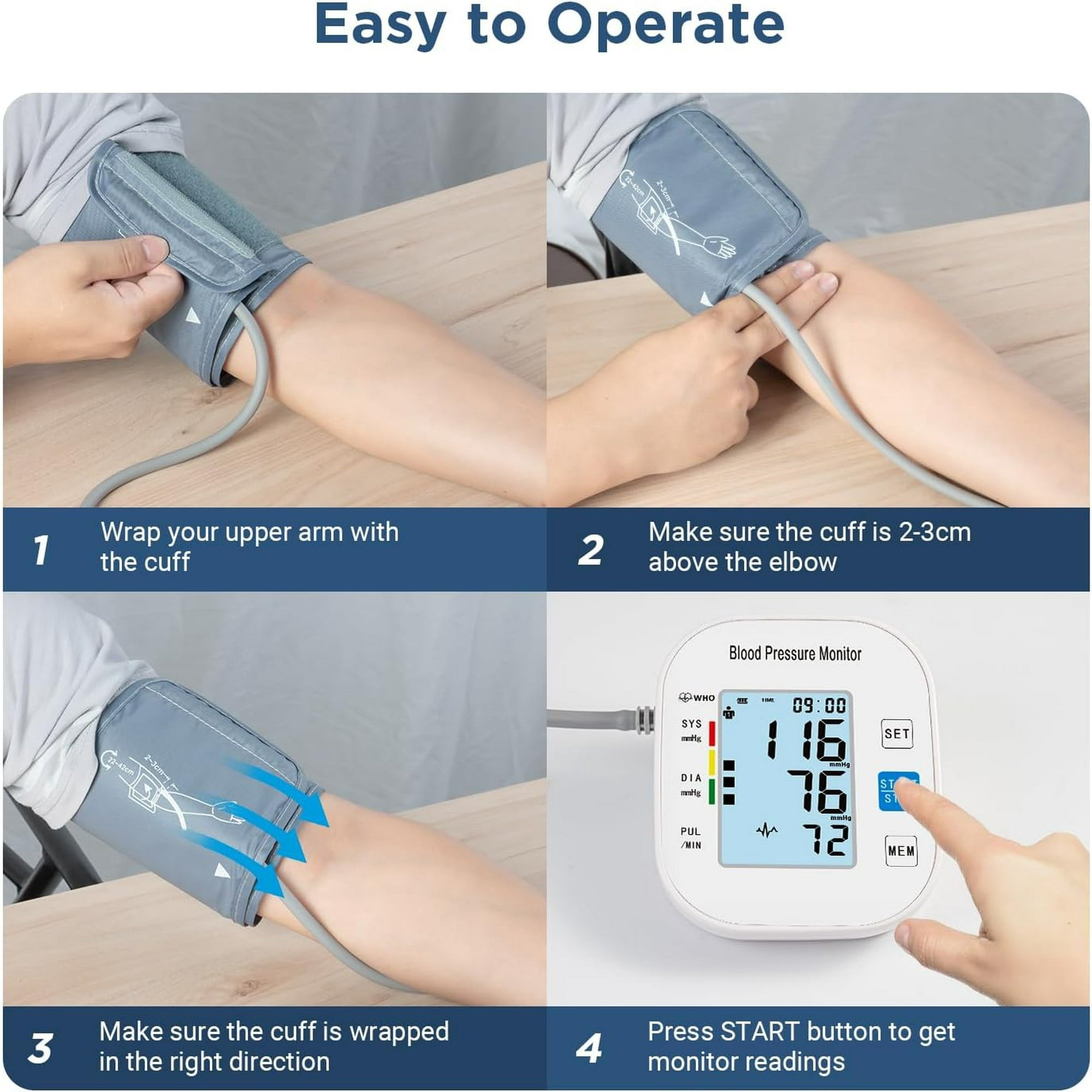Blood Pressure Monitors for Home Use，Automatic Upper Arm Blood Pressure Cuff BP Machine with Backlit Display for 2 Users, White