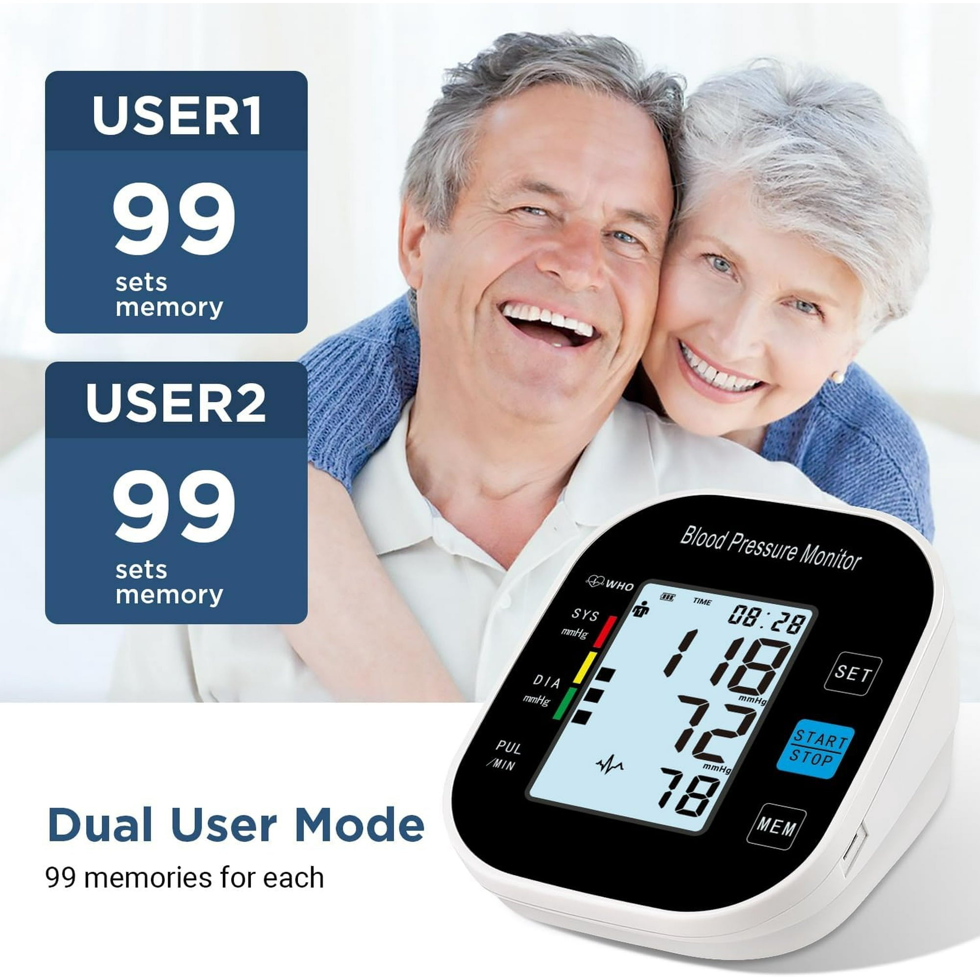 Blood Pressure Monitor for Home Use - Automatic BP Machine with Large Backlit Display High Accuracy for 2 Users with 22-42cm Arm Cuff & Storage Bag (Black)