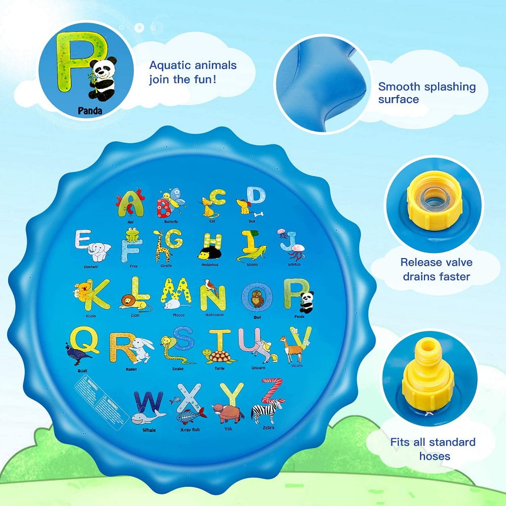 Splash Pad Sprinkler for Kids Toddlers 68" Splash Water Pad,Outdoor Swimming Pool Splash Play Mat Water Toys for Children for Fun Games Learning Blue