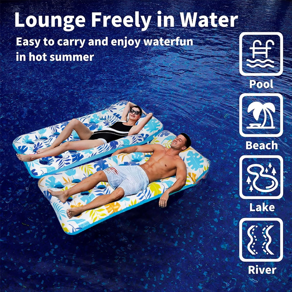 Silensys 2-Piece Float Set Lounger Inflatable Pool Floats, Translucent Adult Inflatable Reclining Chair, Pedal and Cup Holder, White and Blue