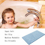 Bathroom Non Slip Shower Mat, 30L x 17W Inch Super Soft PVC Bath Mat with Suction Cup, Soft Bathroom Mat with Drain Hole, Blue