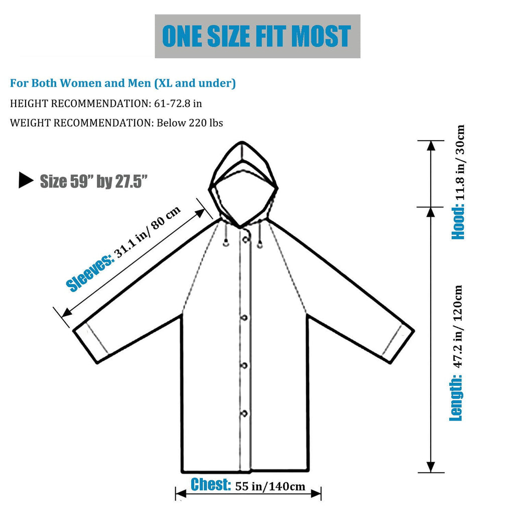 EVA Rain Poncho for Adults, 2 Pack Reusable Raincoat with Hoods and Sleeves, White