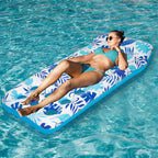Silensys 2-Piece Float Set Lounger Inflatable Pool Floats, Translucent Adult Inflatable Reclining Chair, Pedal and Cup Holder, White and Blue