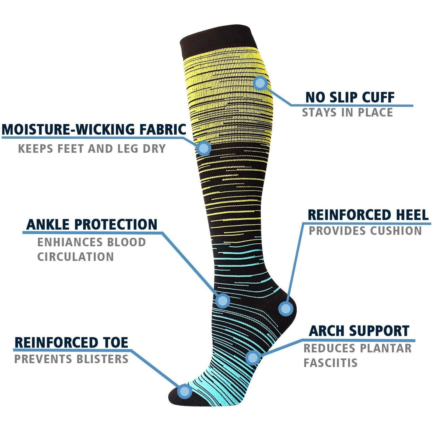 Silensys 5 pairs Gradual Compression Sports Nylon Socks, Waterproof and Sweat Proof, Fast Drying