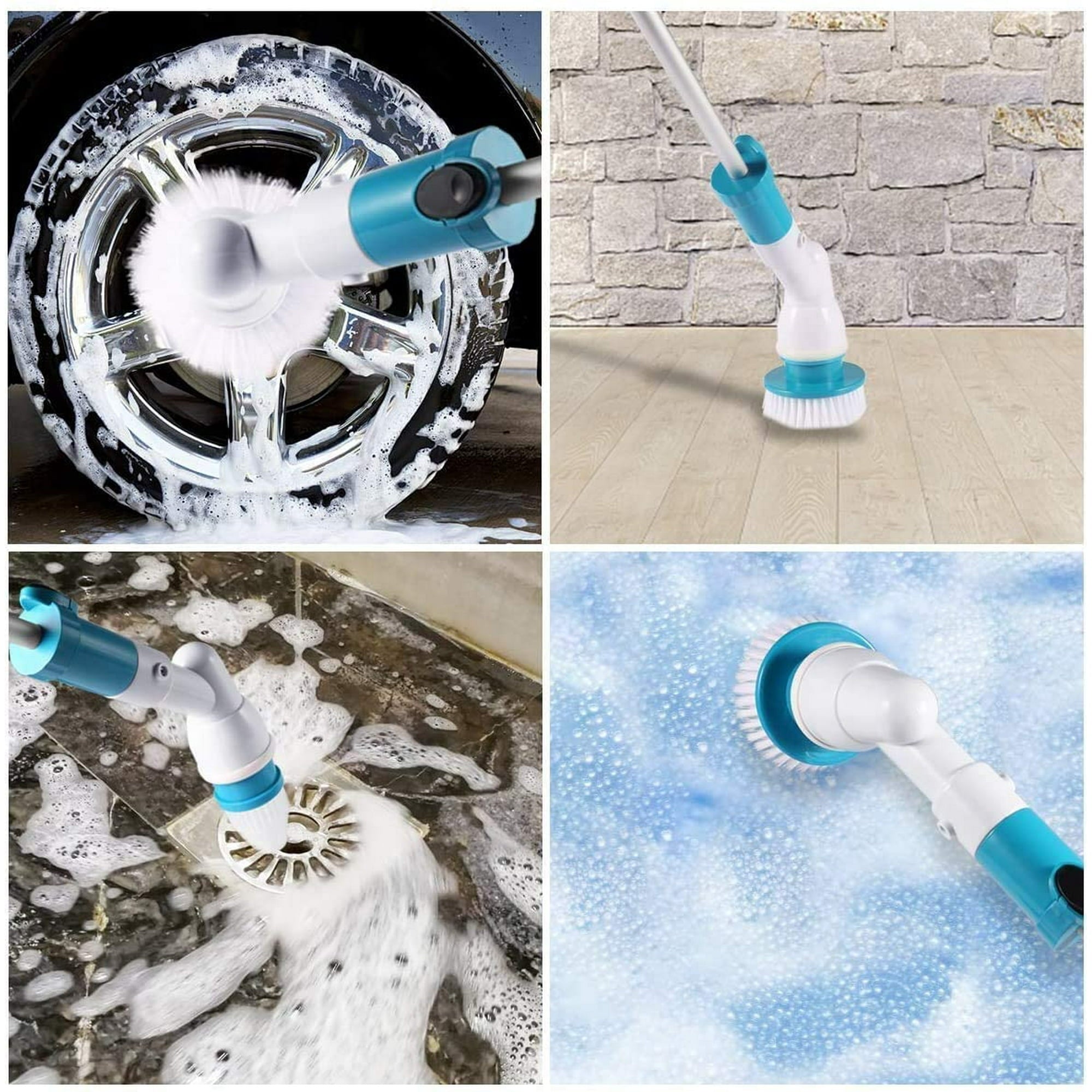 kibhous Electric Spin Scrubber Cordless Power Cleaning Brush with 3 Replaceable Brush Heads Adjustable Extension Arm Shower Scrubber for Bathroom Tub Floor Tile