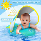 SwFoer Baby Pool Float with Canopy Baby Float Infant Swimming Pool Float Sun Protection Skin-Friendly, Blue