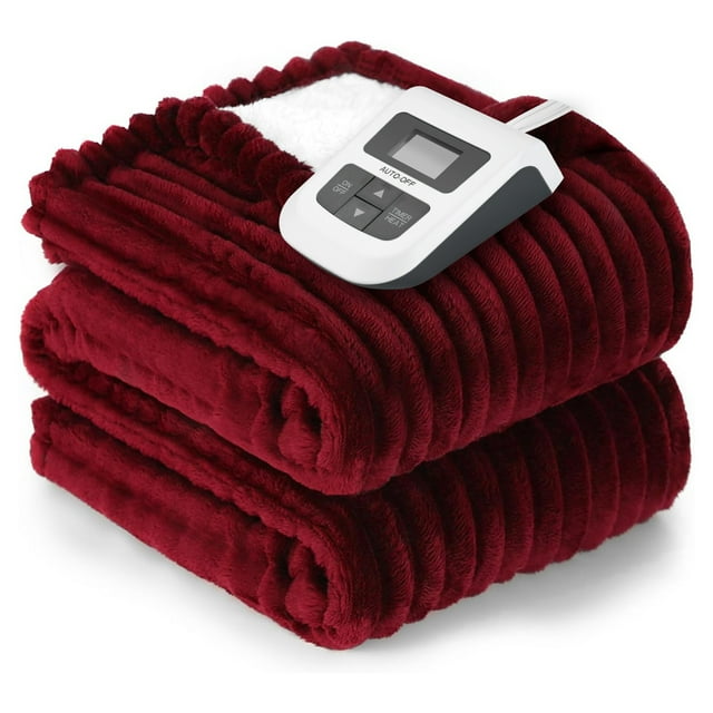 Cowin Heated Blanket Electric Throw, 84"*90" Heating Blanket Flannel Throw, 6 Heat Levels & 0.5-10 Hours Auto-Off, with Over-Heat Protection, Queen Size Machine Washable, Red and White